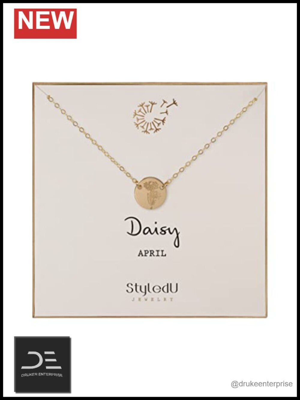 14k Gold Filled Hand Stamped April Birth Flower Daisy Pendant Necklace 18 Inch